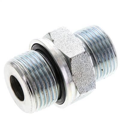 UNS 1''-14 x M27x2 Zinc plated Steel Double Nipple ORFS 400 Bar - Hydraulic