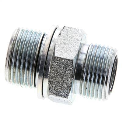 UNS 1''-14 x M27x2 Zinc plated Steel Double Nipple ORFS 400 Bar - Hydraulic