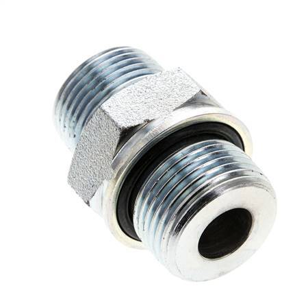 UNS 1''-14 x M27x2 Zinc plated Steel Double Nipple ORFS 400 Bar - Hydraulic