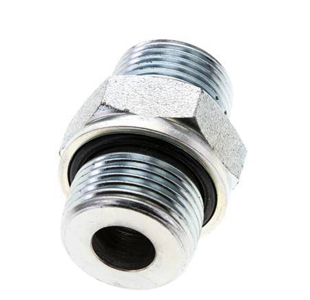 UNS 1''-14 x M27x2 Zinc plated Steel Double Nipple ORFS 400 Bar - Hydraulic