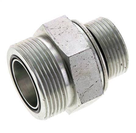 UN 1-11/16''-12 x M33x2 Zinc plated Steel Double Nipple ORFS 250 Bar - Hydraulic