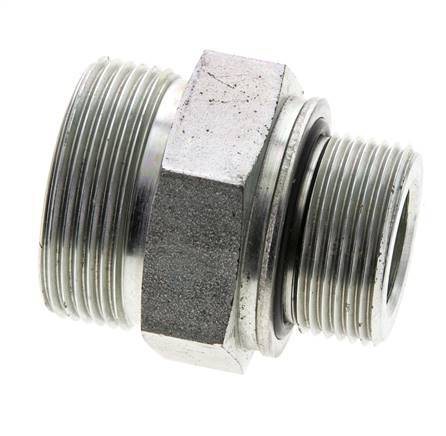 UN 1-11/16''-12 x M33x2 Zinc plated Steel Double Nipple ORFS 250 Bar - Hydraulic