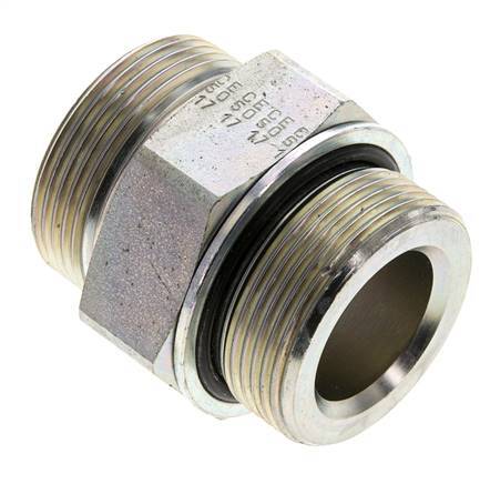 UN 1-11/16''-12 x M42x2 Zinc plated Steel Double Nipple ORFS 250 Bar - Hydraulic