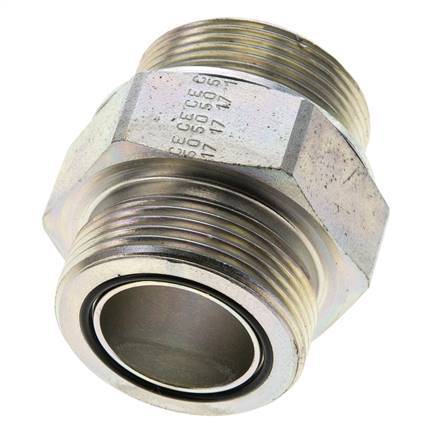 UN 1-11/16''-12 x M42x2 Zinc plated Steel Double Nipple ORFS 250 Bar - Hydraulic