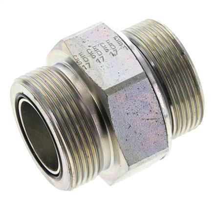 UN 1-11/16''-12 x M42x2 Zinc plated Steel Double Nipple ORFS 250 Bar - Hydraulic