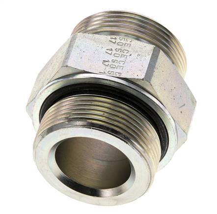 UN 1-11/16''-12 x M42x2 Zinc plated Steel Double Nipple ORFS 250 Bar - Hydraulic