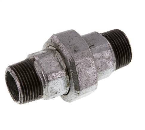 R 1'' Zinc plated Cast iron Double Nipple 3-pieces with Conically sealing 25 Bar