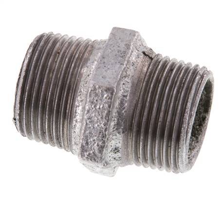 R 1'' Zinc plated Cast iron Double Nipple 25 Bar [2 Pieces]