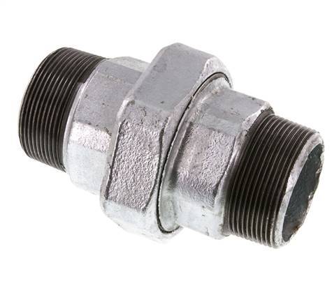 R 2'' Zinc plated Cast iron Double Nipple 3-pieces with Conically sealing 25 Bar