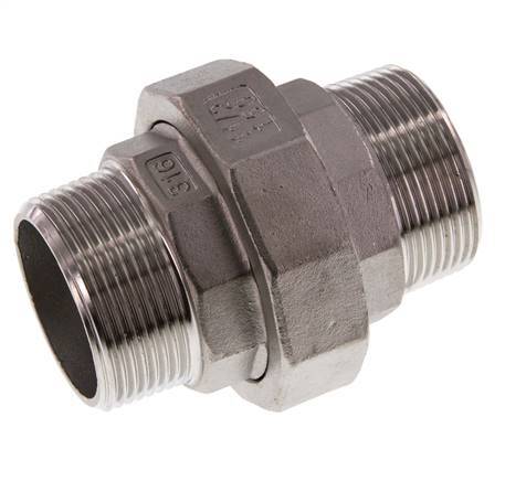 R 1 1/2'' Stainless steel Double Nipple 3-pieces with Conically sealing 16 Bar