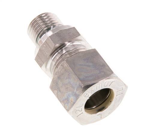 G 1/4'' Male x 12L Stainless steel Straight Compression Fitting with FKM Seal 315 Bar DIN 2353