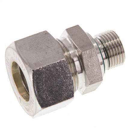 G 3/8'' Male x 18L Stainless steel Straight Compression Fitting with FKM Seal 315 Bar DIN 2353