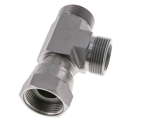 UN 1-7/16''-12 F/M Zinc plated Steel Tee ORFS with union nut 400 Bar - Hydraulic