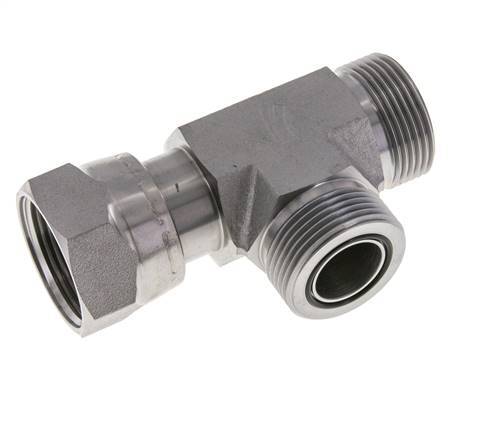 UN 1-7/16''-12 F/M Zinc plated Steel Tee ORFS with union nut 400 Bar - Hydraulic