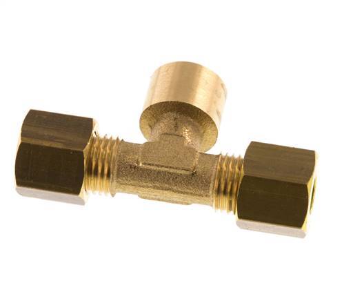 G 1/8'' x 6mm Brass Tee Compression Fitting 150 Bar DIN EN 1254-2