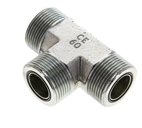 UN 1-7/16''-12 Male Zinc plated Steel Tee ORFS 400 Bar - Hydraulic