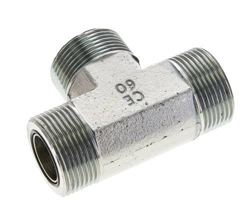 UN 1-7/16''-12 Male Zinc plated Steel Tee ORFS 400 Bar - Hydraulic