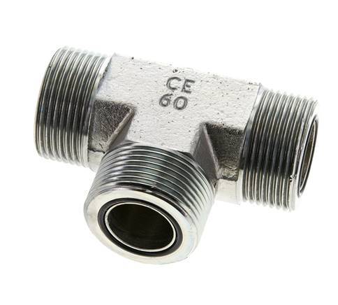 UN 1-7/16''-12 Male Zinc plated Steel Tee ORFS 400 Bar - Hydraulic