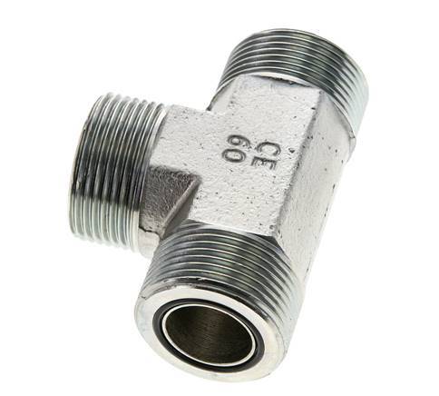 UN 1-7/16''-12 Male Zinc plated Steel Tee ORFS 400 Bar - Hydraulic