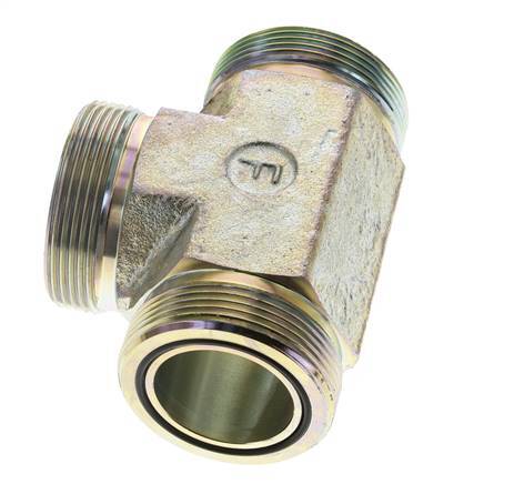 UN 2''-12 Male Zinc plated Steel Tee ORFS 250 Bar - Hydraulic
