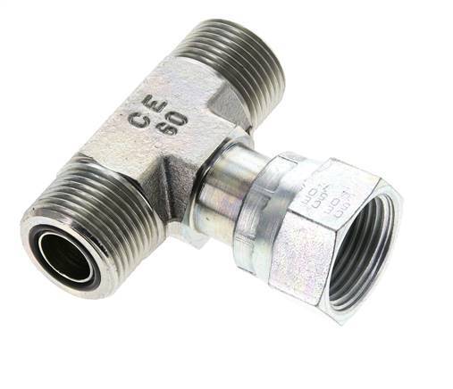 UNS 1''-14 M/F Zinc plated Steel Tee ORFS with union nut 400 Bar - Hydraulic
