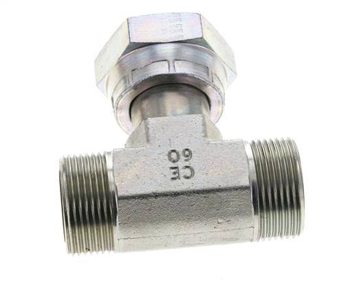 UN 1-7/16''-12 M/F Zinc plated Steel Tee ORFS with union nut 400 Bar - Hydraulic