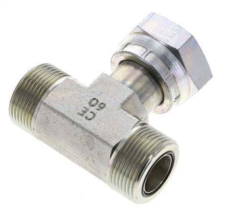 UN 1-7/16''-12 M/F Zinc plated Steel Tee ORFS with union nut 400 Bar - Hydraulic