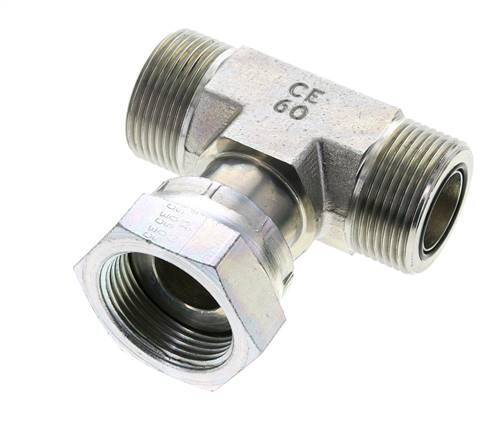 UN 1-7/16''-12 M/F Zinc plated Steel Tee ORFS with union nut 400 Bar - Hydraulic