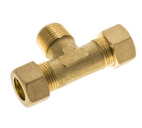 R 1/2'' Male x 15mm Brass Tee Compression Fitting 82 Bar DIN EN 1254-2
