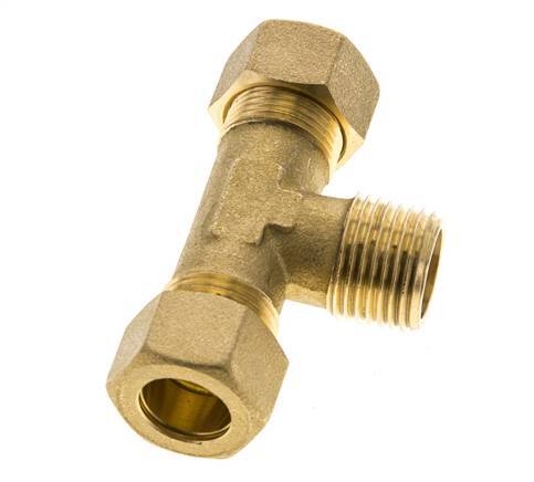 R 1/2'' Male x 15mm Brass Tee Compression Fitting 82 Bar DIN EN 1254-2