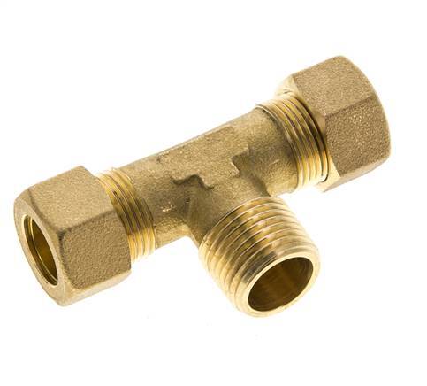 R 1/2'' Male x 15mm Brass Tee Compression Fitting 82 Bar DIN EN 1254-2