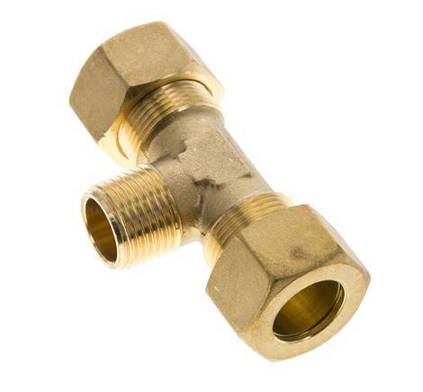 R 1/2'' Male x 18mm Brass Tee Compression Fitting 67 Bar DIN EN 1254-2