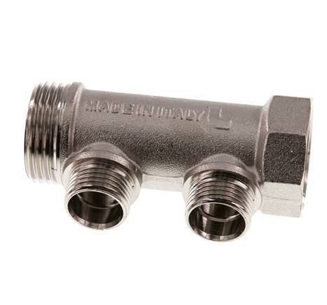 G 1'' x 2xG 1/2'' F/M/M Nickel plated Brass Distributor pipes 10 Bar