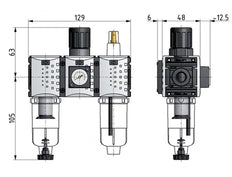 FRL 3-Part G1/4'' 800 l/min 0.2-4.0bar/3-58psi Semi-Auto 40 mm Pressure Gauge Metal Futura 0