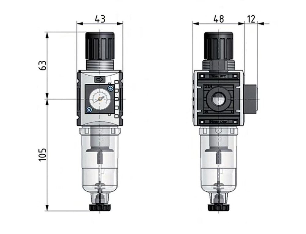 Filter-Regulator G1/4'' 1000 l/min 0.2-4.0bar/3-58psi Auto Polycarbonate Futura 0
