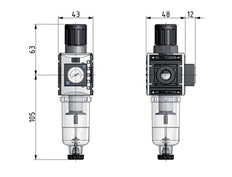 Filter-Regulator G1/4'' 1000 l/min 0.2-4.0bar/3-58psi Auto (Closed Without Pressure) 40 mm Pressure Gauge Polycarbonate Futura 0