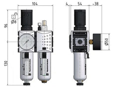 FRL 2-Part G1/4'' 1750 l/min 0.2-4.0bar/3-58psi Semi-Auto Metal Futura 1