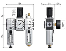 FRL 3-Part G1/4'' 1750 l/min 0.5-16.0bar/7-232psi Semi-Auto Metal Futura 1