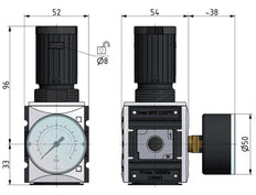 Precision Pressure Regulator G1/4'' 2000 l/min 0.2-4.0bar/3-58psi PA Safety Futura 1