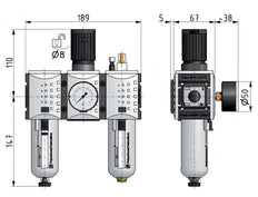 FRL 3-Part G1/2'' 3500 l/min 0.1-1.0bar/1-14psi Semi-Auto Polycarbonate Futura 2