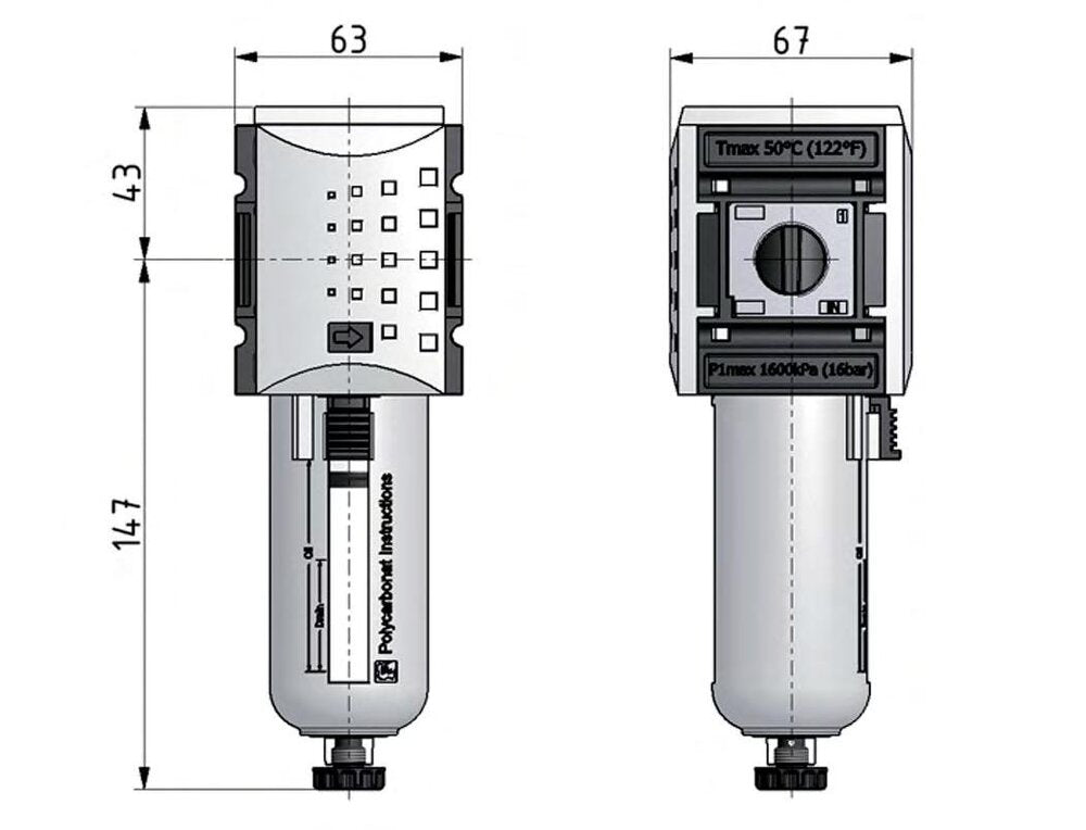 Filter 5microns G3/8'' 3500 l/min Auto Metal Futura 2