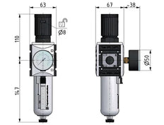 Filter-Regulator G1/2'' 5200 l/min 0.1-2.0bar/1-29psi Auto Polycarbonate Futura 2