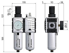 FRL 2-Part G3/4'' 12000 l/min 0.5-16.0bar/7-232psi Auto Polycarbonate Futura 4