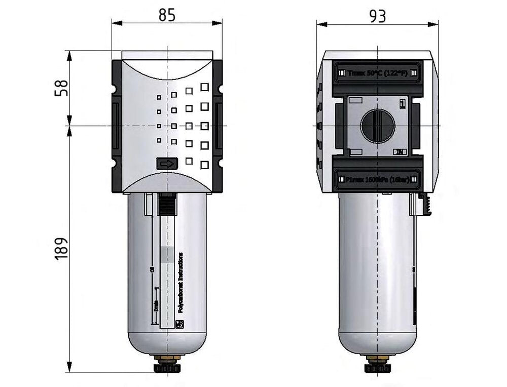 Filter 5microns G1'' 8000 l/min Auto (Closed Without Pressure) Polycarbonate Futura 4