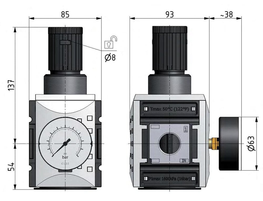 Pressure Regulator G3/4'' 14200 l/min 0.5-10.0bar/7-145psi PA Futura 4