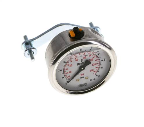 G1/4 Rear Connection Glycerine Pressure Gauge 0 to 10 bar 63mm WIKA