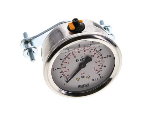 G1/4 Rear Connection Glycerine Pressure Gauge 0 to 1 bar 63mm WIKA