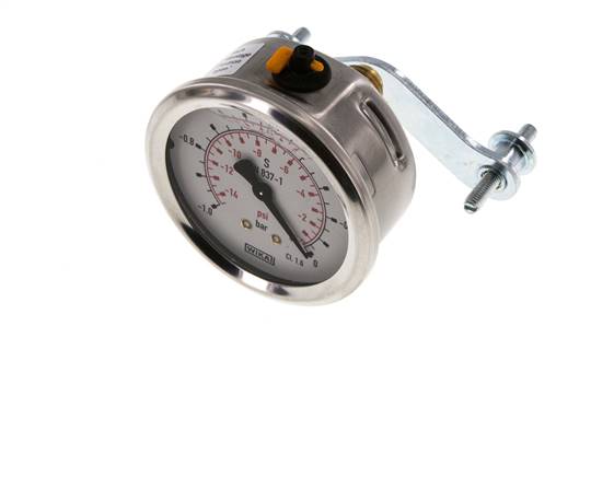 G1/4 Rear Connection Glycerine Pressure Gauge -1 to 0 bar 63mm WIKA