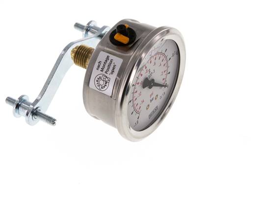 G1/4 Rear Connection Glycerine Pressure Gauge -1 to 0 bar 63mm WIKA