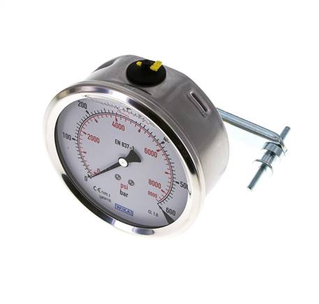 G1/2 Rear Connection Glycerine Pressure Gauge 0 to 600 bar 100mm WIKA